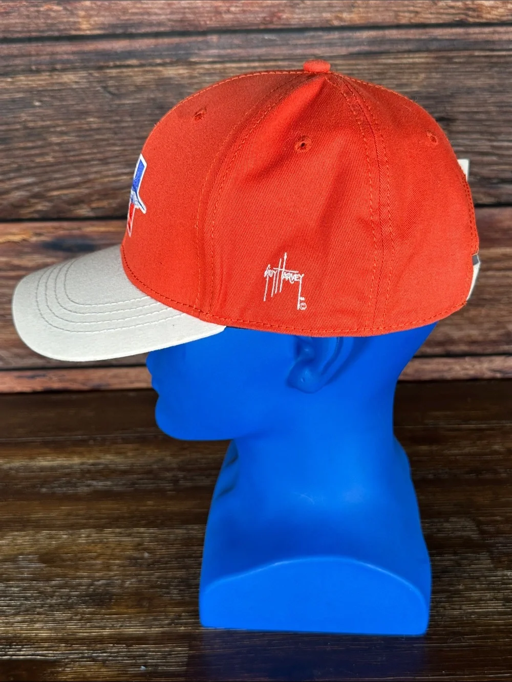 NWT! Guy Harvey Orange Snapback Cap with White Curved Brim and Embroidered Patch